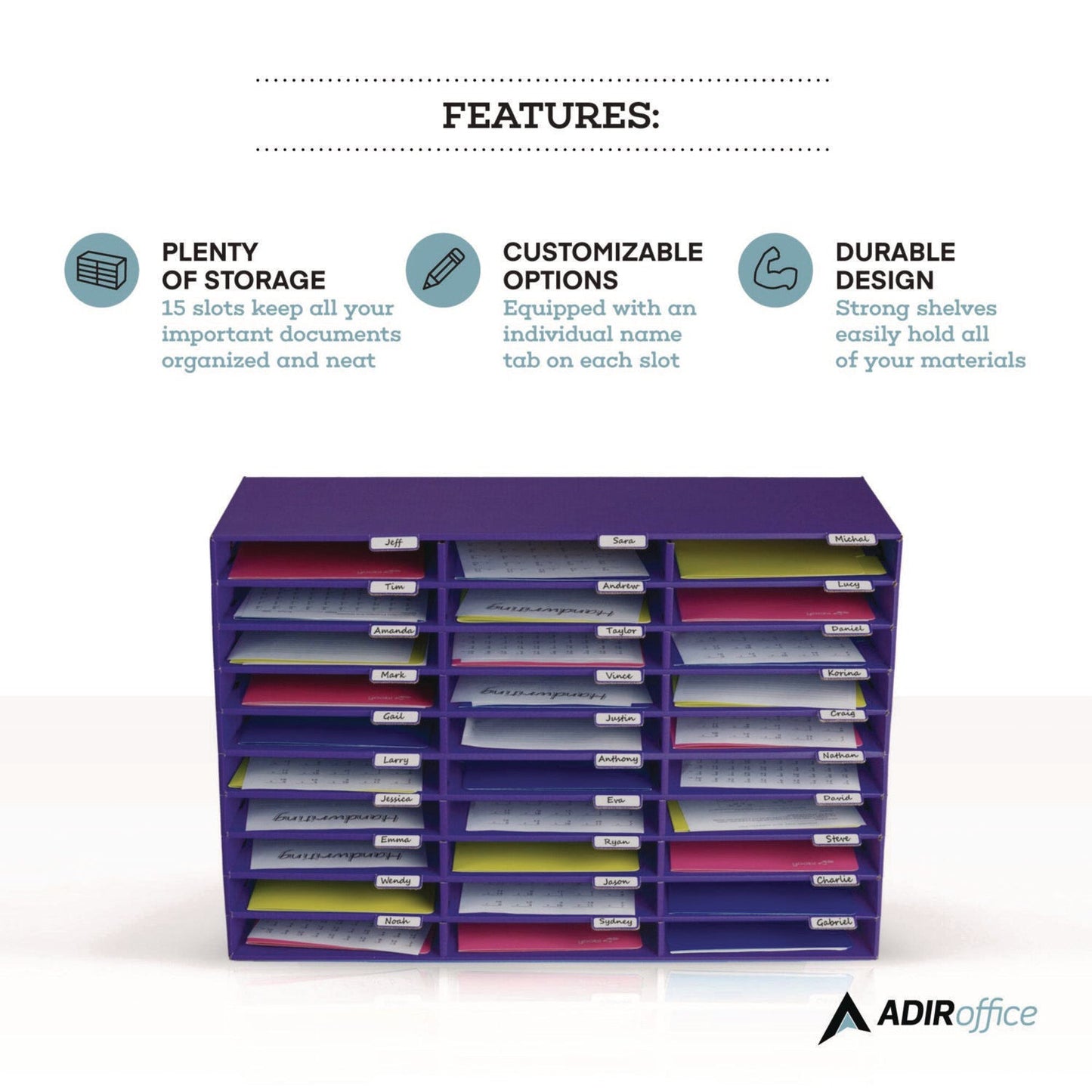 AdirOffice File Classroom Literature Organizer, 30 Sections, Letter Size, 32 x 13 x 21, Purple