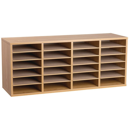 AdirOffice Wood Adjustable 24 Compartment Literature Organizer, 24 Sections, Letter Size, 39.3 x 11.8 x 16.3, Medium Oak