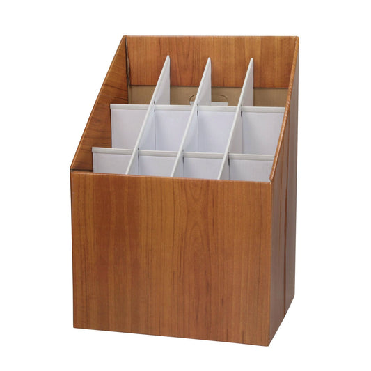 AdirOffice Upright Blueprint Rolled File Corrugated Box, 12 Compartments, 15 x 12 x 22, Oak
