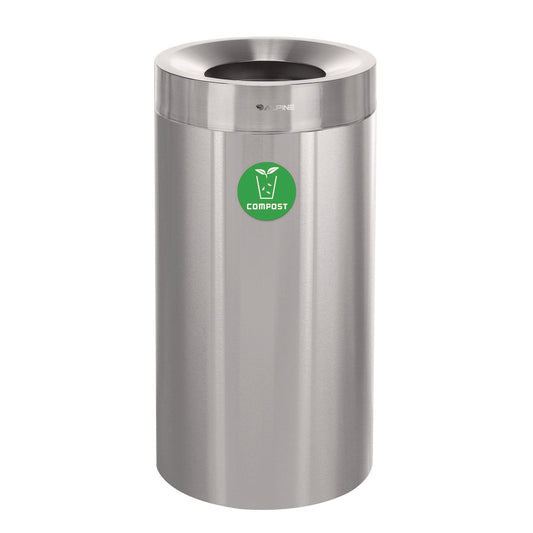 Alpine Industries 27 Gallon Stainless Steel Compost Can, Brushed Stainless Steel