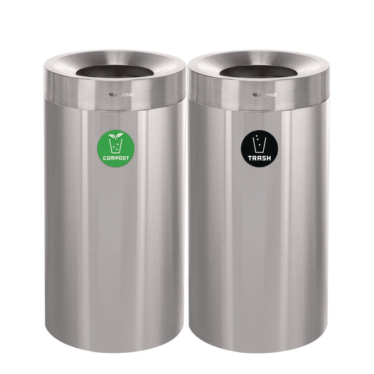 Alpine Industries 27 Gallon Stainless Steel Compost Bin and Trash Can, Brushed Stainless Steel