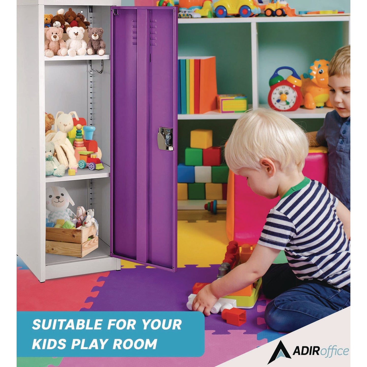 AdirOffice Steel Storage Locker, 1 Compartment, 15 x 15 x 48, Purple