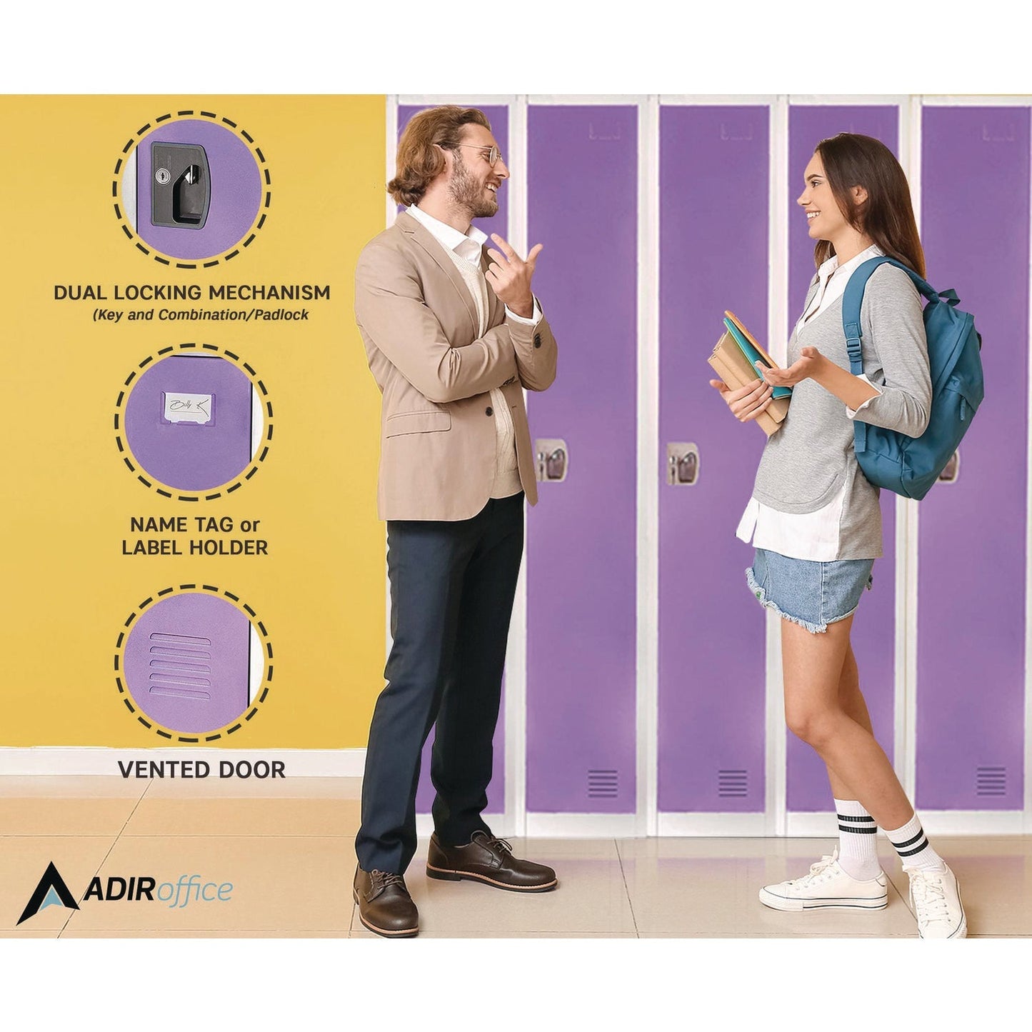 AdirOffice Steel Storage Locker, 1 Compartment, 12 x 12 x 72, Purple