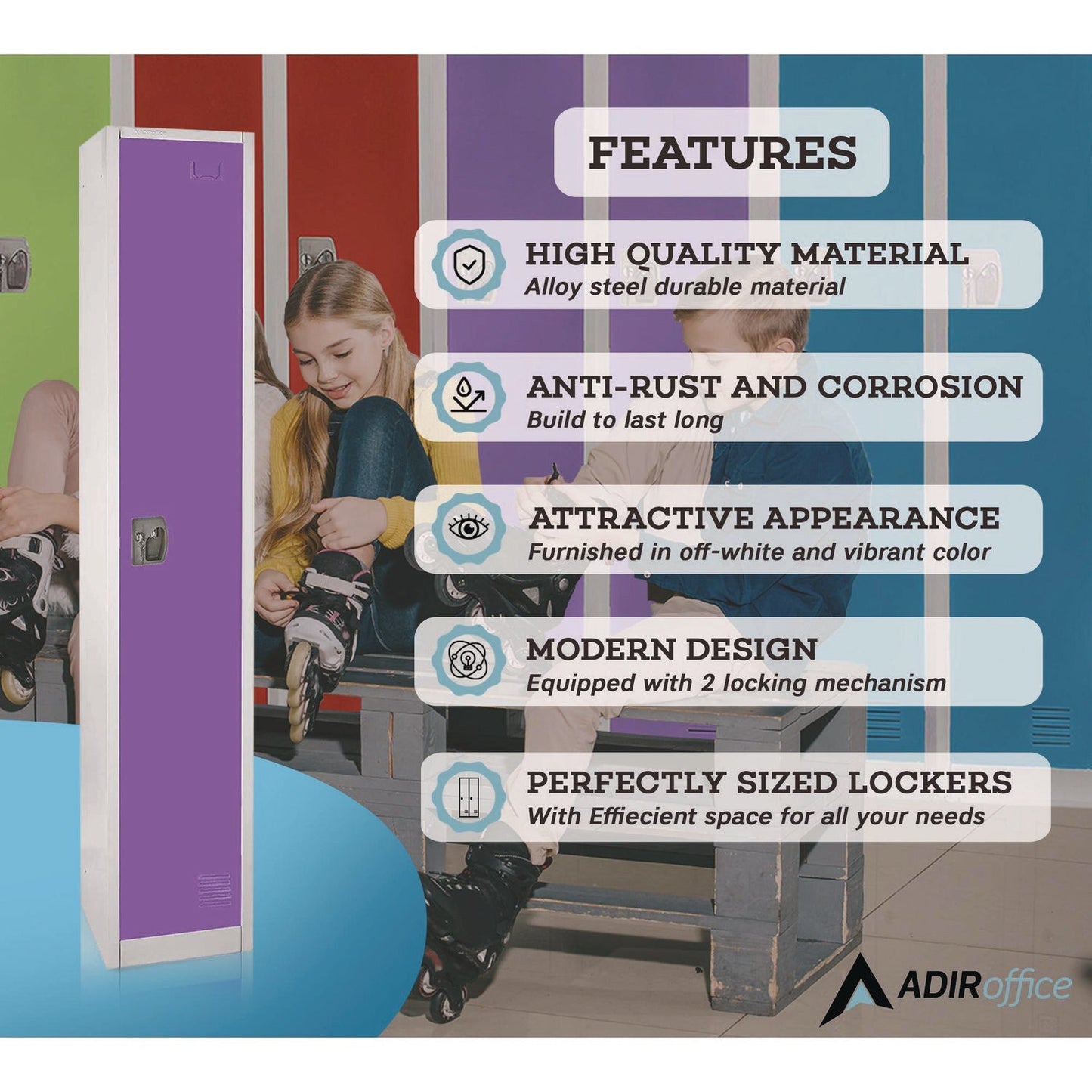 AdirOffice Steel Storage Locker, 1 Compartment, 12 x 12 x 72, Purple