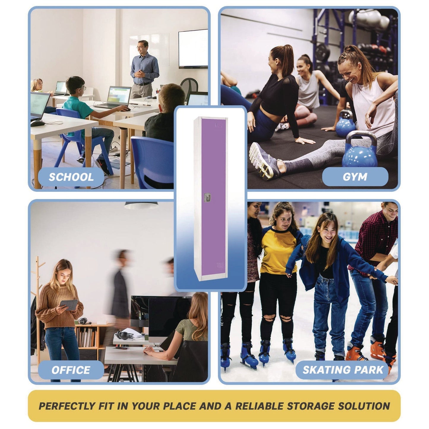 AdirOffice Steel Storage Locker, 1 Compartment, 12 x 12 x 72, Purple