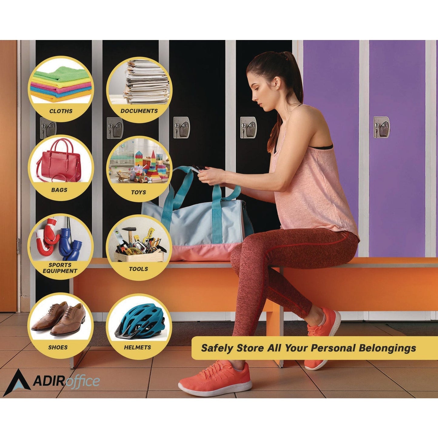 AdirOffice Steel Storage Locker, 1 Compartment, 12 x 12 x 72, Purple