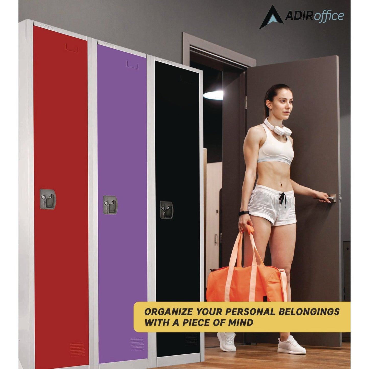AdirOffice Steel Storage Locker, 1 Compartment, 12 x 12 x 72, Red