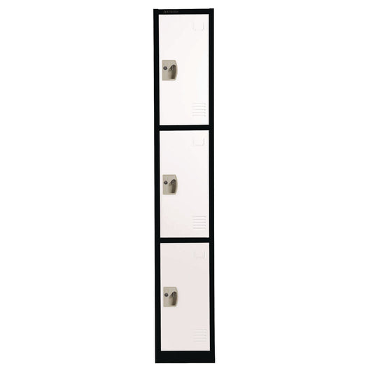 AdirOffice Steel Storage Locker, 3 Compartment, 12 x 12 x 72, Black Body/White Doors