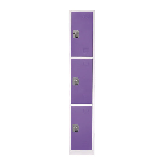 AdirOffice Steel Storage Locker, 3 Compartment, 12 x 12 x 72, Purple