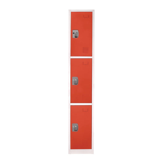 AdirOffice Steel Storage Locker, 3 Compartment, 12 x 12 x 72, Red