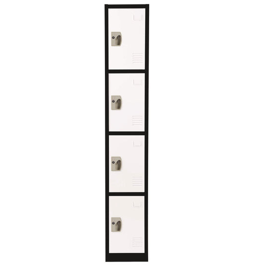 AdirOffice Steel Storage Locker, 4 Compartment, 12 x 12 x 72, Black Body/White Doors