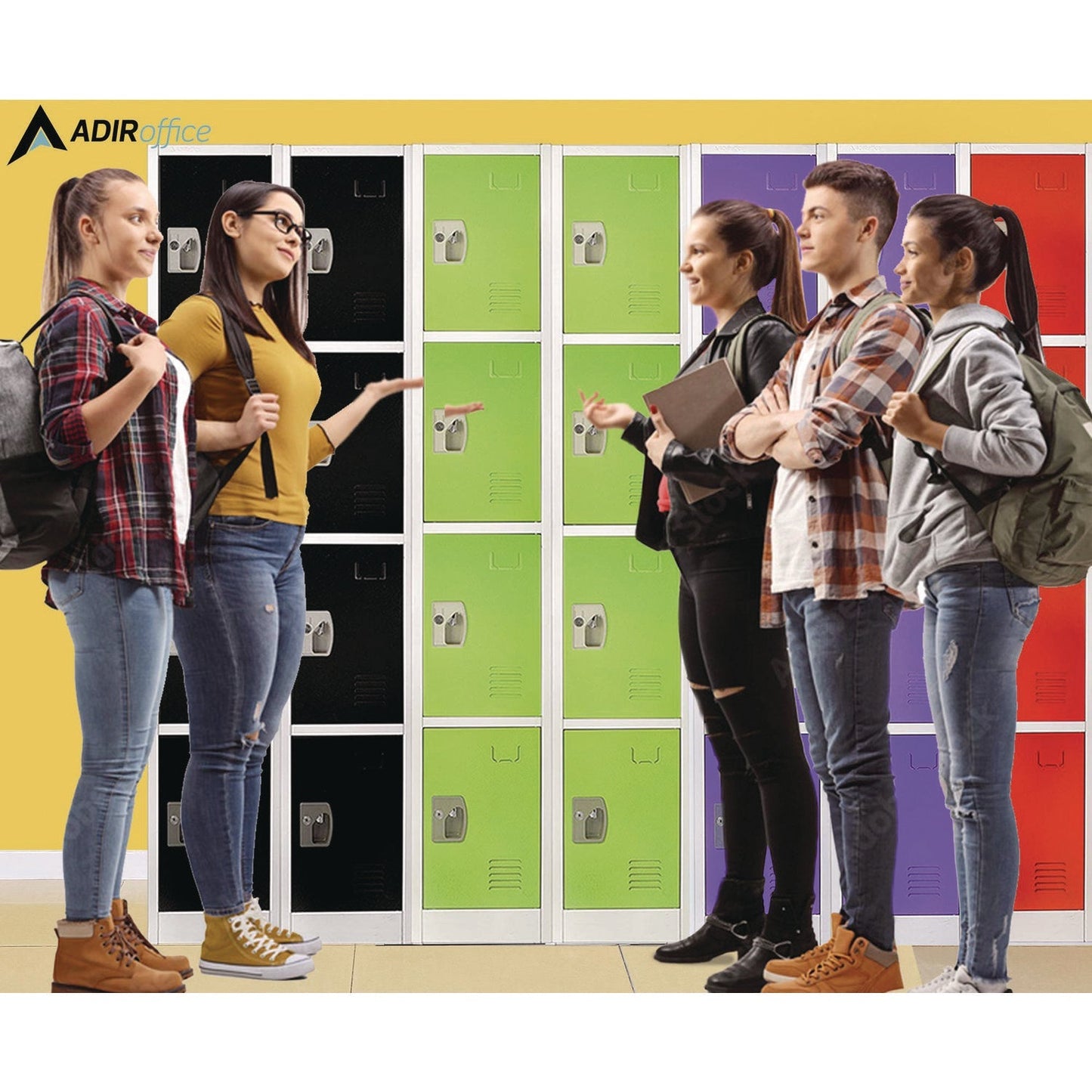 AdirOffice Steel Storage Locker, 4 Compartment, 12 x 12 x 72, Green