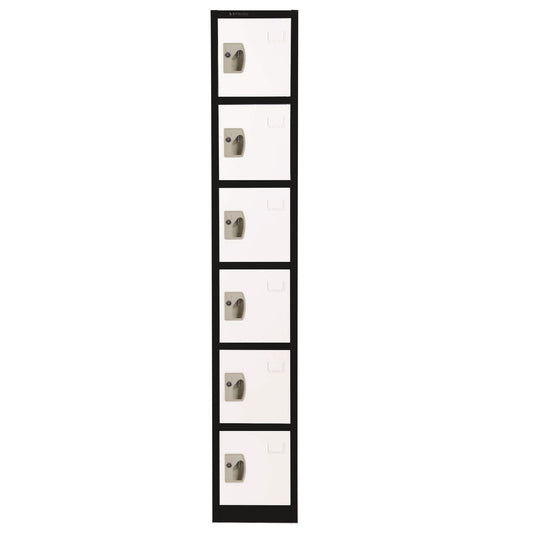 AdirOffice Steel Storage Locker, 6 Compartment, 12 x 12 x 72, Black Body/White Doors