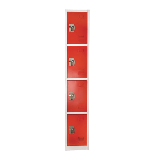AdirOffice Steel Storage Locker, 4 Compartment, 12 x 12 x 72, Red