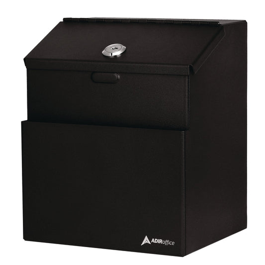 AdirOffice Wall Mountable Steel Suggestion Secure Drop Box with Key, 7 x 6 x 8.5, Stainless Steel 304, Black