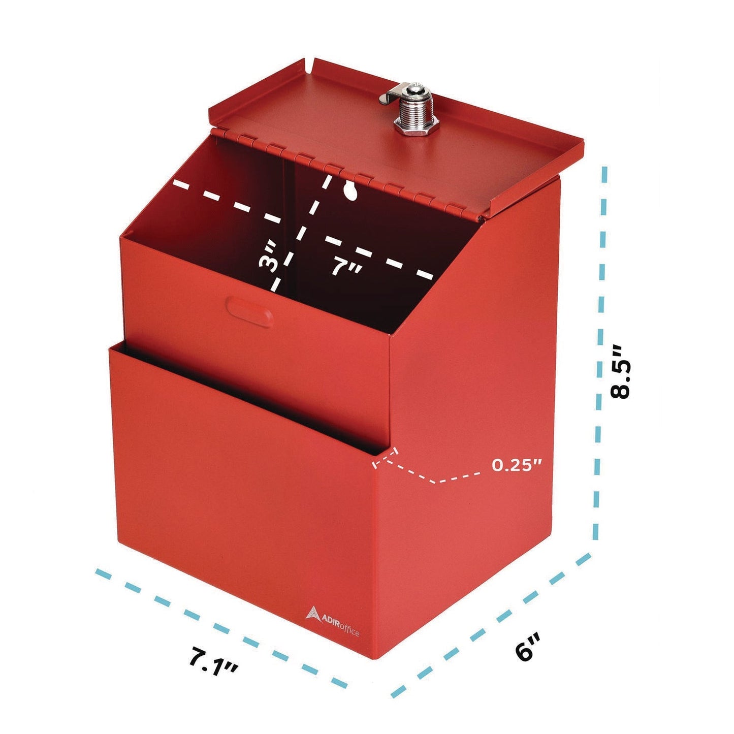 AdirOffice Wall Mountable Steel Suggestion Secure Drop Box with Key, 7 x 6 x 8.5, Stainless Steel 304, Red