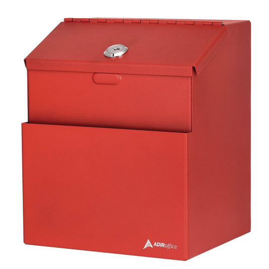 AdirOffice Wall Mountable Steel Suggestion Secure Drop Box with Key, 7 x 6 x 8.5, Stainless Steel 304, Red