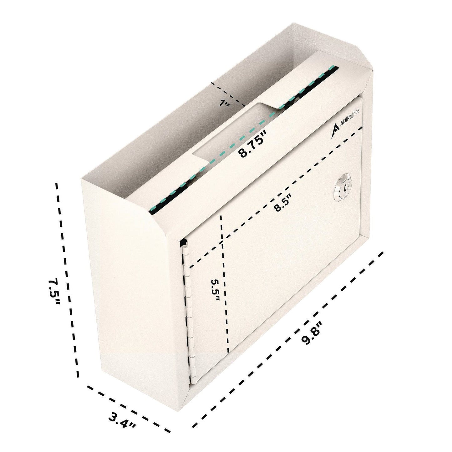 AdirOffice Medium Size Steel Multi-Purpose Secure Drop Box, 9.8 x 3.4 x 7.5, White