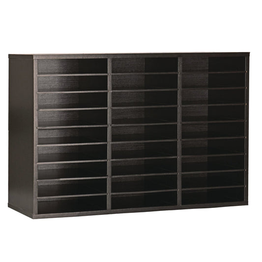 AdirOffice Wooden 27 Compartment Literature Organizer, 27 Sections, Letter Size, 31.49 x 11.81 x 21.65, Black
