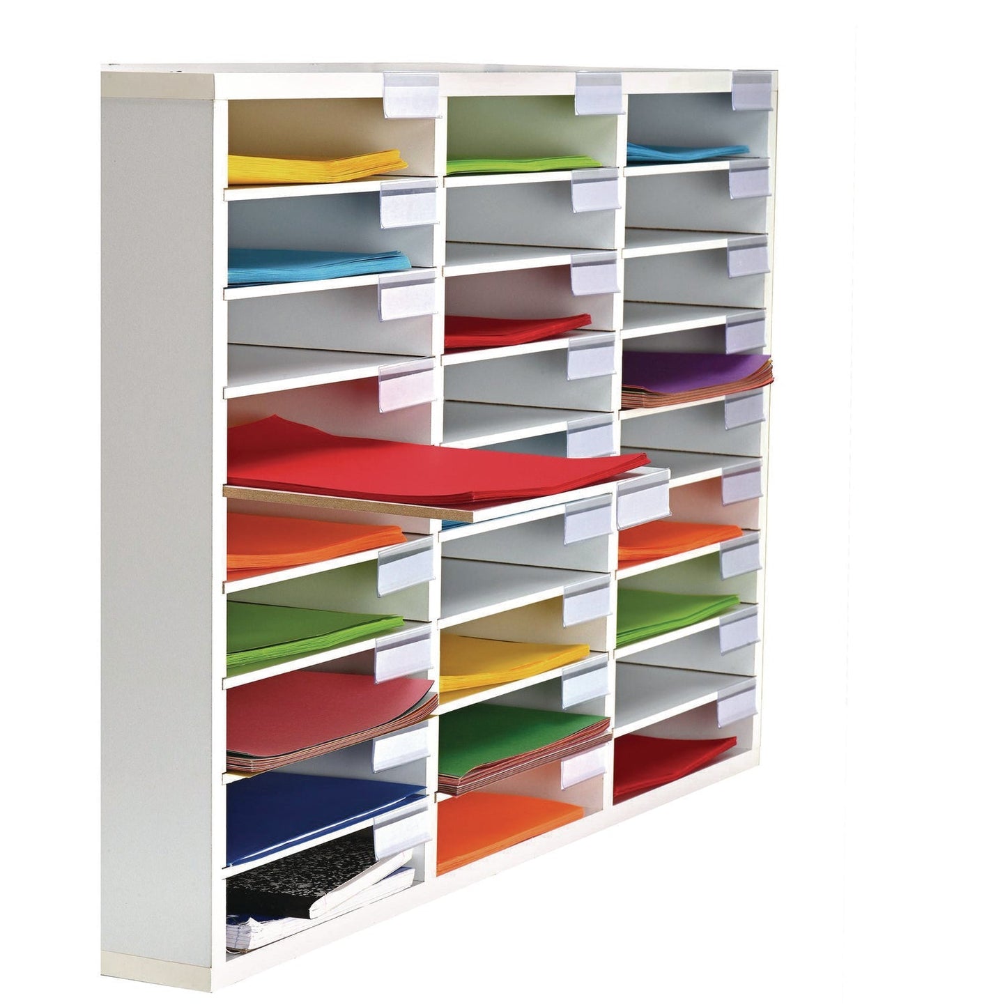 AdirOffice Wooden 27 Compartment Literature Organizer, 27 Sections, Letter Size, 31.49 x 11.81 x 21.65, White