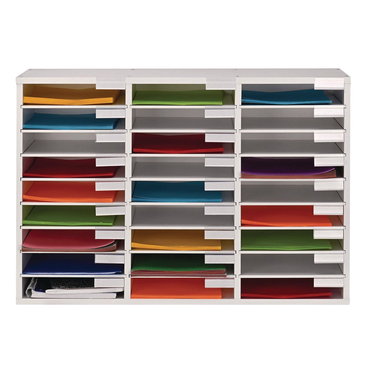 AdirOffice Wooden 27 Compartment Literature Organizer, 27 Sections, Letter Size, 31.49 x 11.81 x 21.65, White