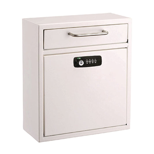AdirOffice Medium Secure Drop Box Wall Mounted Locking Mail Box with Key and Combination Lock, 10.51 x 4.72 x 12, White