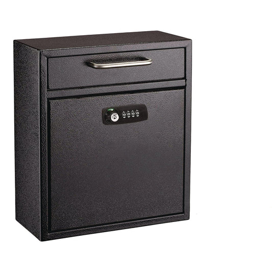 AdirOffice Medium Secure Drop Box Wall Mounted Locking Mail Box with Key and Combination Lock, 10.51 x 4.72 x 12, Black