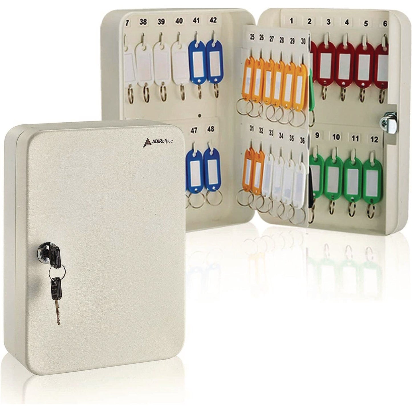 AdirOffice Steel Secure Key Cabinet with Key Lock, 48-Key, 7.1 x 3.1 x 10, Stainless Steel 304, White