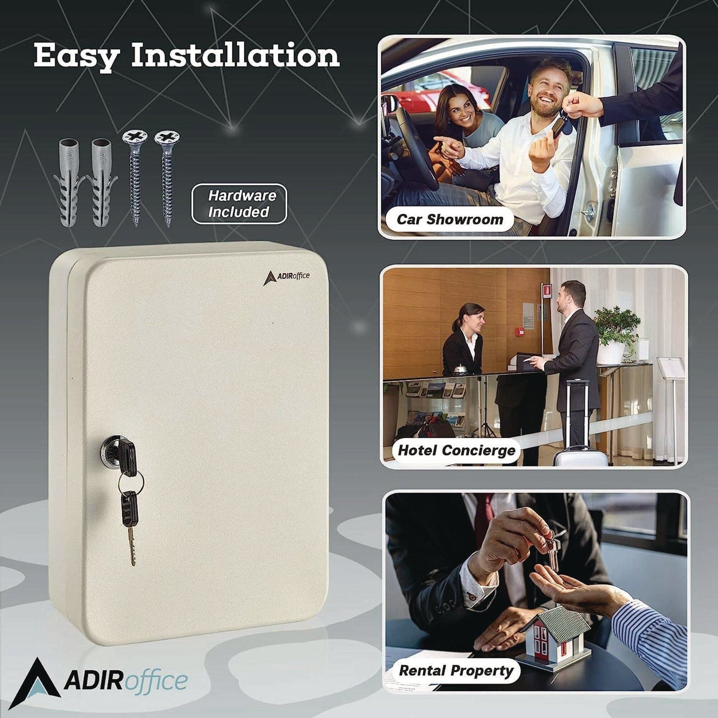AdirOffice Steel Secure Key Cabinet with Key Lock, 48-Key, 7.1 x 3.1 x 10, Stainless Steel 304, White