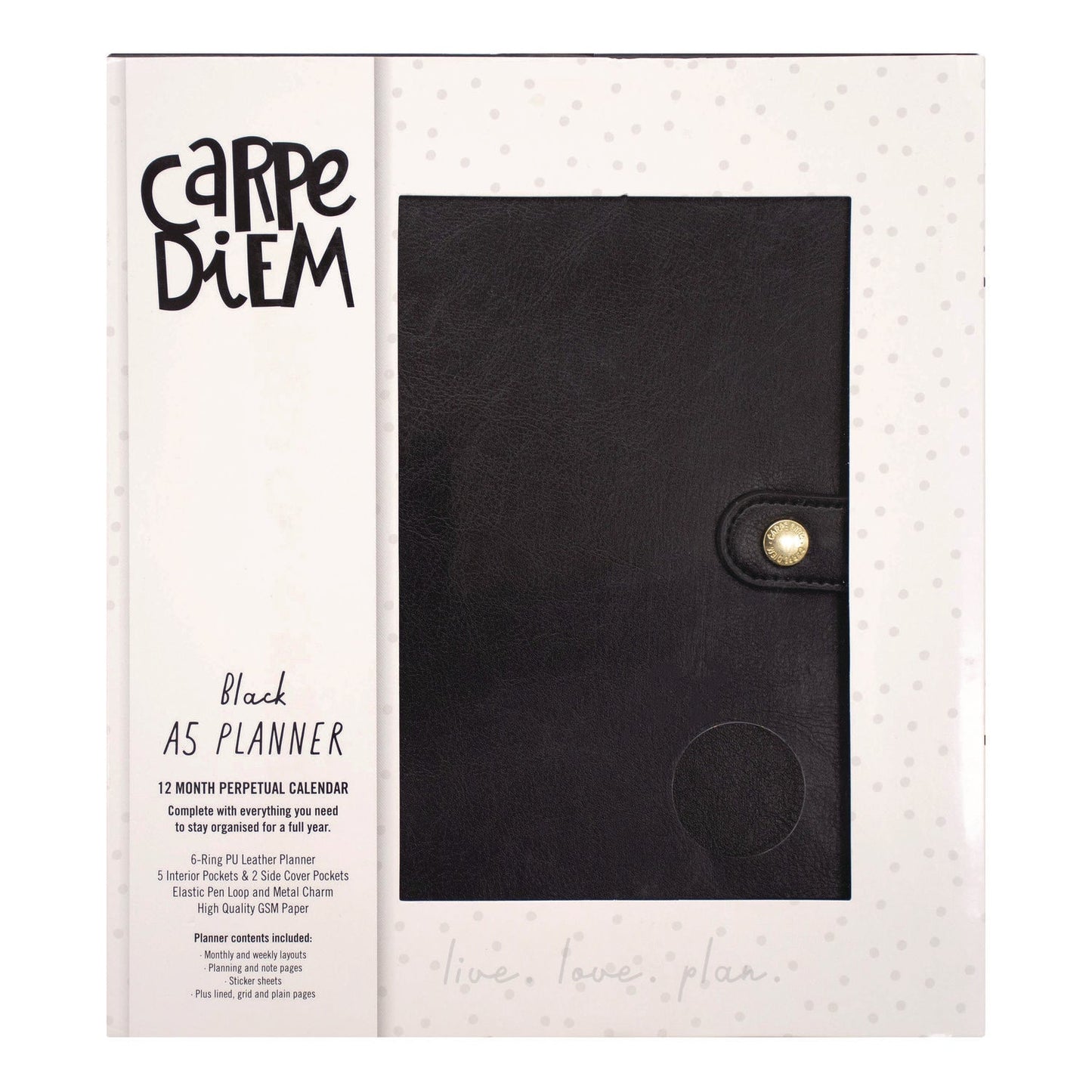 PUKKA PAD® A5 Planner, 10.24 x 9.25, Black Cover, 12-Month