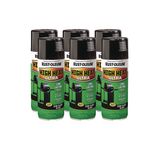 Rust-Oleum® High Heat Enamel Spray Paint, Semi-Gloss Black, 12 oz Aerosol Can, 6/Carton