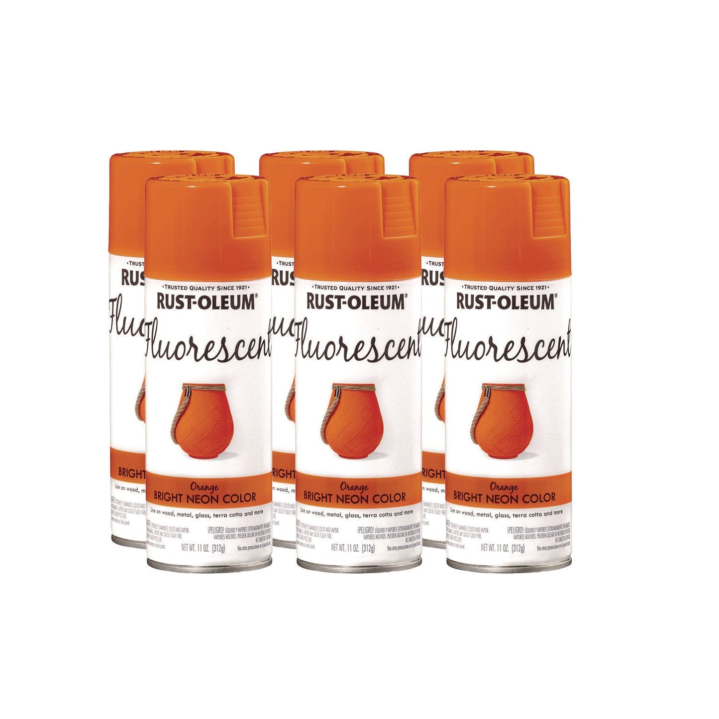 Rust-Oleum® Specialty Fluorescent Spray Paint, Flat Fluorescent Orange, 11 oz Aerosol Can, 6/Carton
