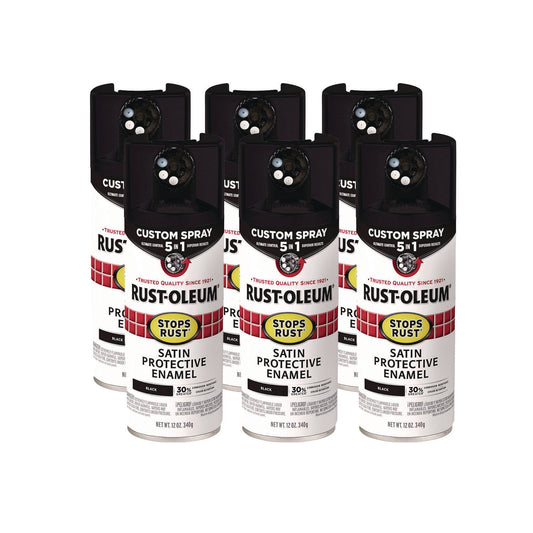 Rust-Oleum® Stops Rust 5-in-1 Spray Paint, Satin Black, 12 oz Aerosol Can, 6/Carton