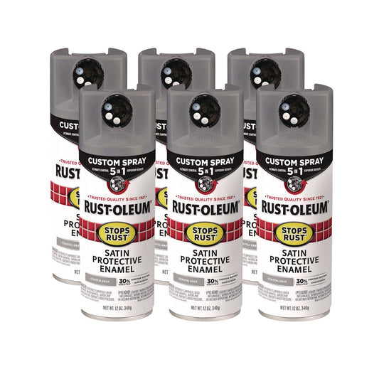 Rust-Oleum® Stops Rust 5-in-1 Spray Paint, Satin Coastal Gray, 12 oz Aerosol Can, 6/Carton