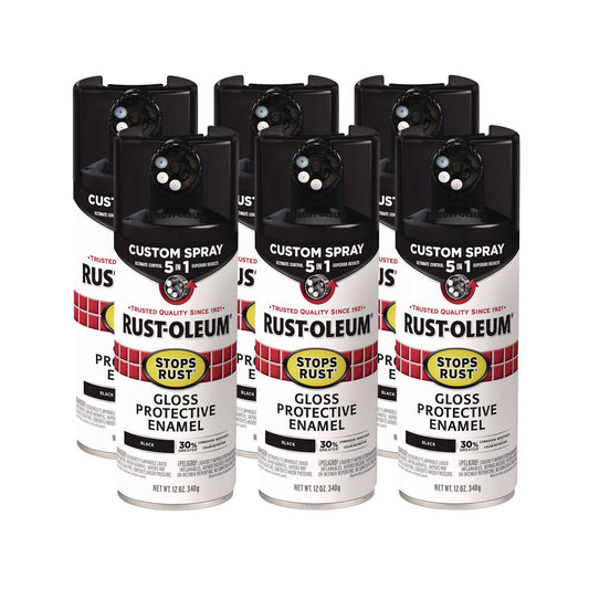Rust-Oleum® Stops Rust 5-in-1 Spray Paint, Gloss Black, 12 oz Aerosol Can, 6/Carton