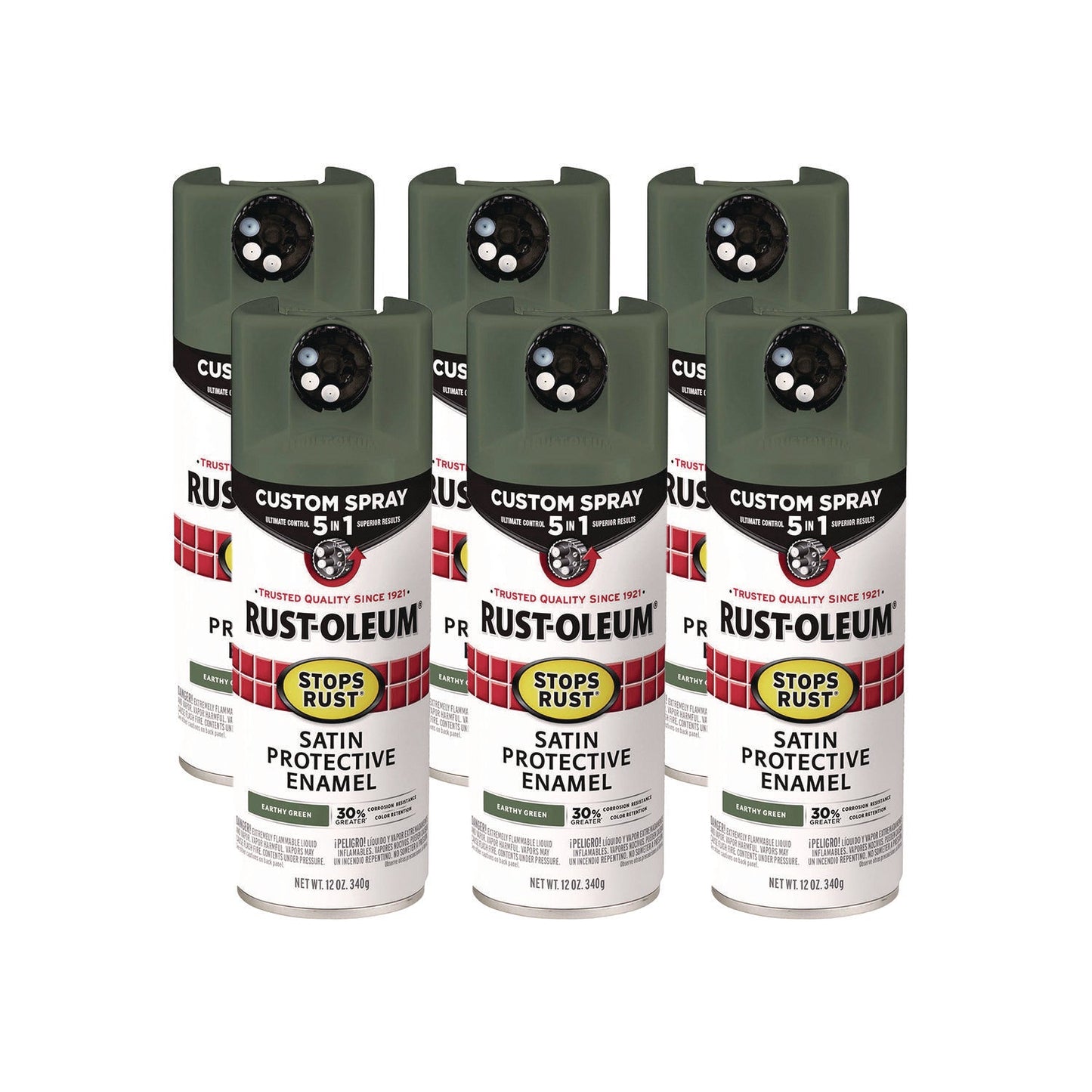 Rust-Oleum® Stops Rust 5-in-1 Spray Paint, Satin Earthy Green, 12 oz Aerosol Can, 6/Carton