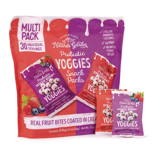 Nature's Garden Probiotic Yoggies Variety Snack Pack, Assorted Flavors, 0.7 oz Bag, 30/Carton