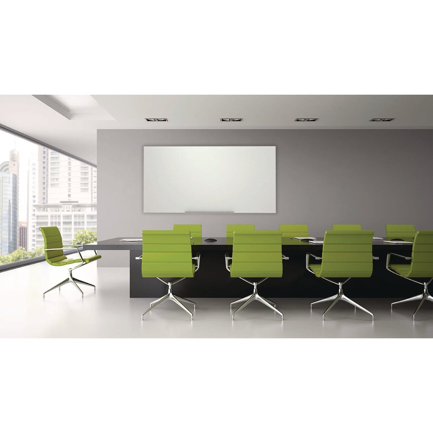 Luxor Magnetic Wall-Mounted Glass Board, 48" x 36", White Surface, Silver Aluminum Frame