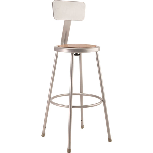 NPS® 6200 Series Heavy Duty Steel Stool With Backrest, Supports Up to 500 lb, 30" Seat Height, Brown Seat, Gray Back/Base