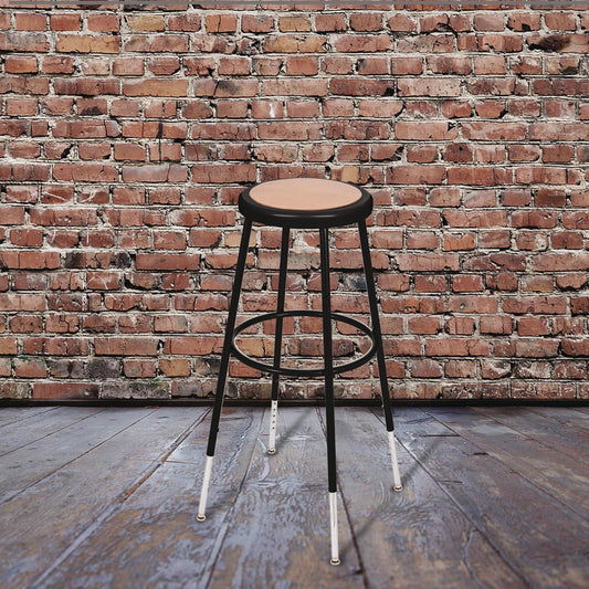 NPS® 6200 Series Height Adjustable Heavy Duty Steel Stool, Backless, Supports 500lb, 31" to 39" Seat Height, Brown Seat,Black Base