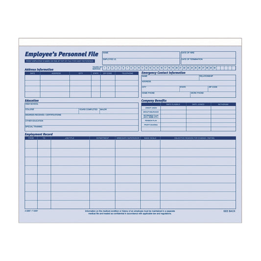 Adams® Employee Personnel File Jacket, Unpunched, Straight Tab, Letter Size, Blue, 20/Pack