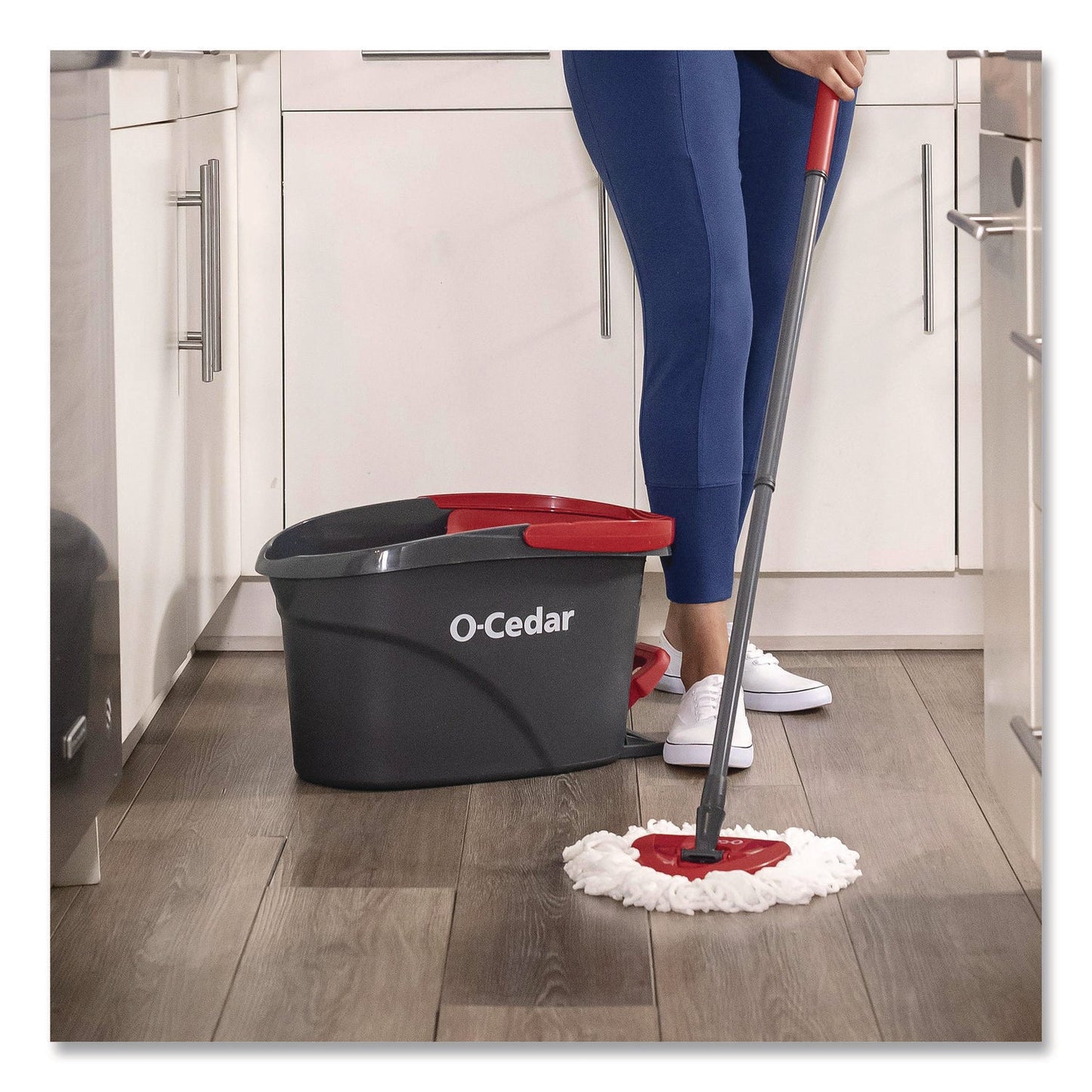 O-Cedar® EZWring Spin Mop System, White Microfiber Head, Up to 51" Adjustable Red/Gray Handle
