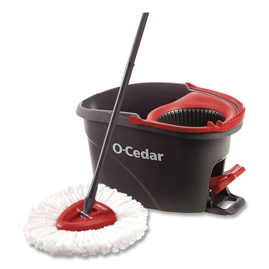 O-Cedar® EZWring Spin Mop System, White Microfiber Head, Up to 51" Adjustable Red/Gray Handle