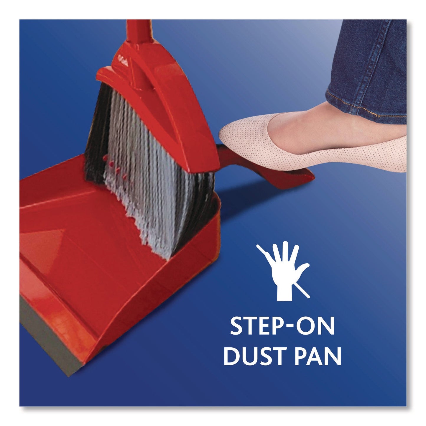 O-Cedar® PowerCorner Pet Pro Broom and Step-On Dust Pan, 48" Handle, Red/Black/Gray