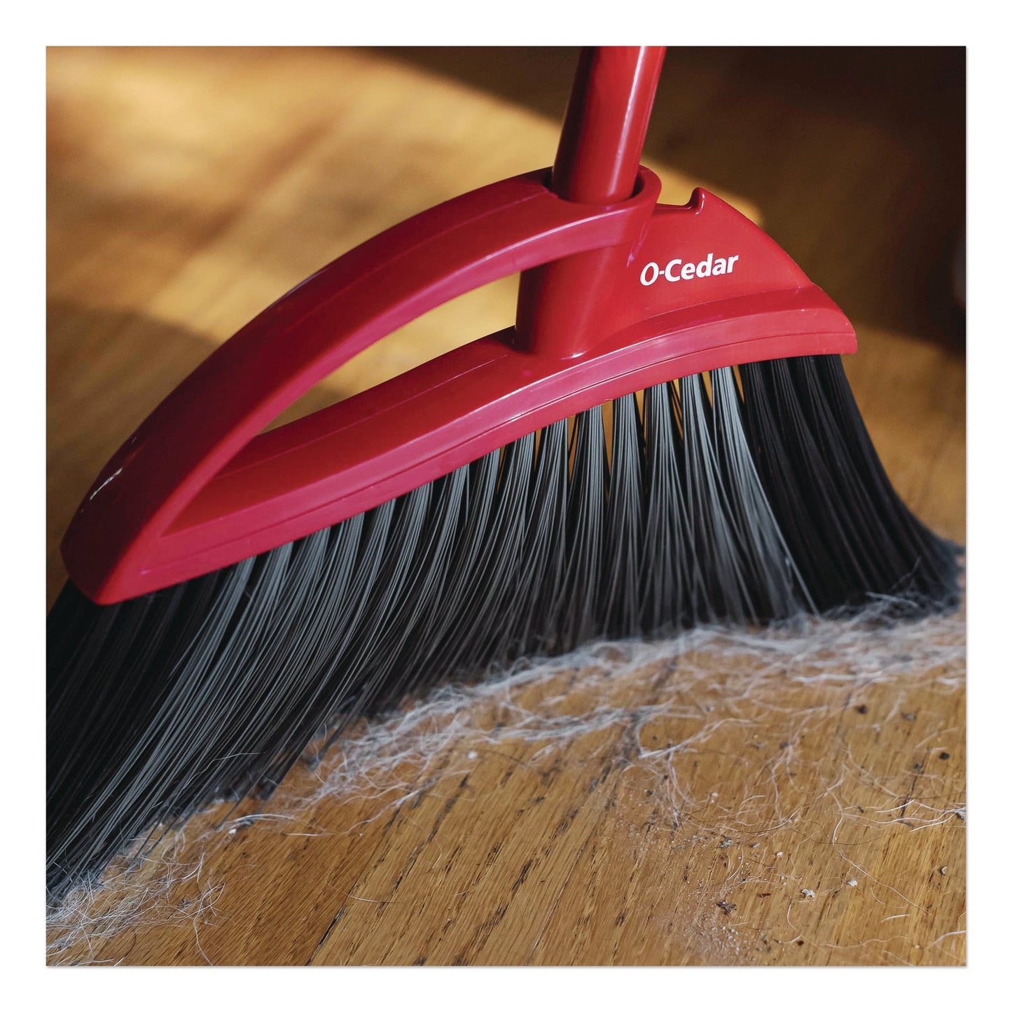O-Cedar® PowerCorner Pet Pro Broom and Step-On Dust Pan, 48" Handle, Red/Black/Gray