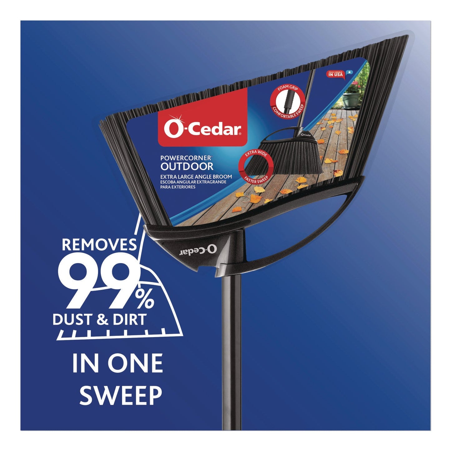 O-Cedar® Outdoor PowerCorner Angle Broom, 48" Handle, Black/Gray
