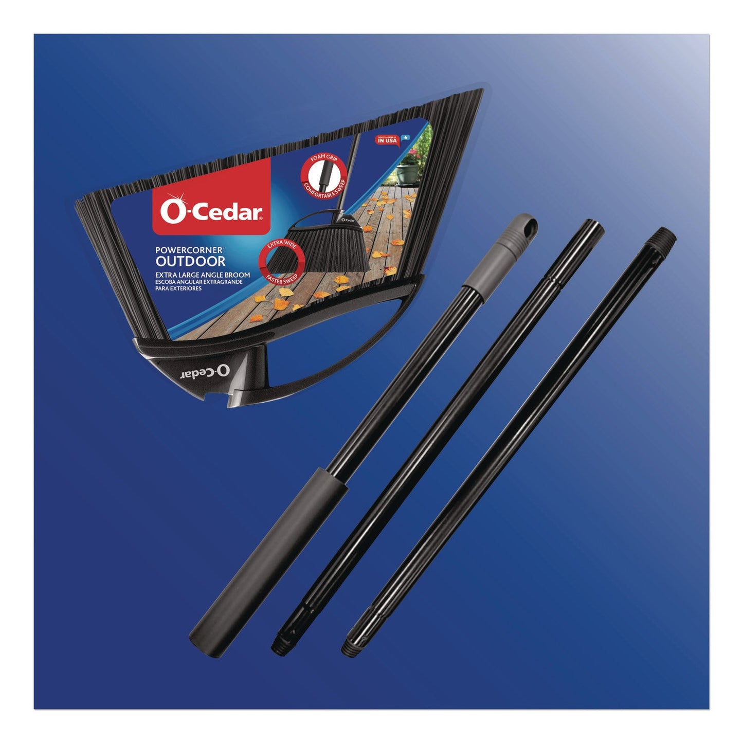 O-Cedar® Outdoor PowerCorner Angle Broom, 48" Handle, Black/Gray