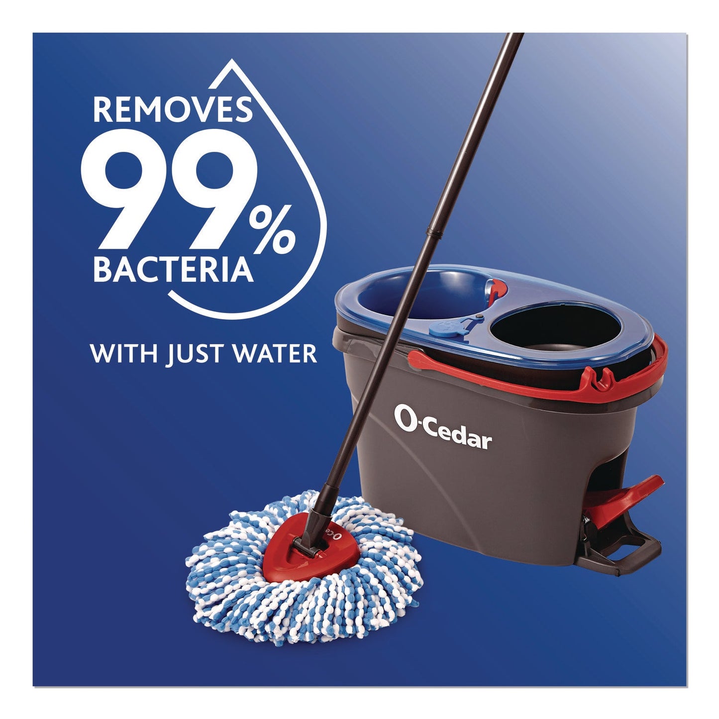 O-Cedar® EZWring RinseClean Spin Mop System, Blue/White Microfiber Head, Up to 51" Adjustable Red/Gray Handle
