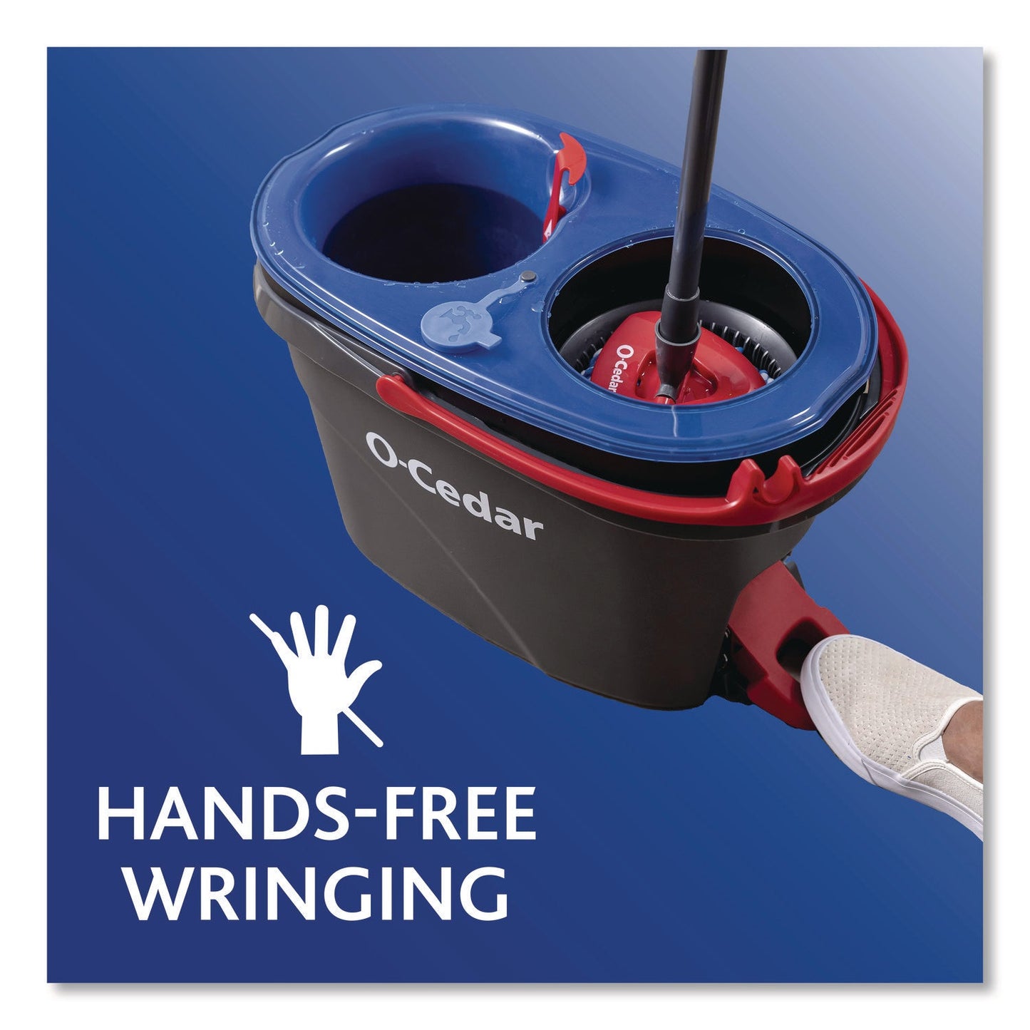 O-Cedar® EZWring RinseClean Spin Mop System, Blue/White Microfiber Head, Up to 51" Adjustable Red/Gray Handle