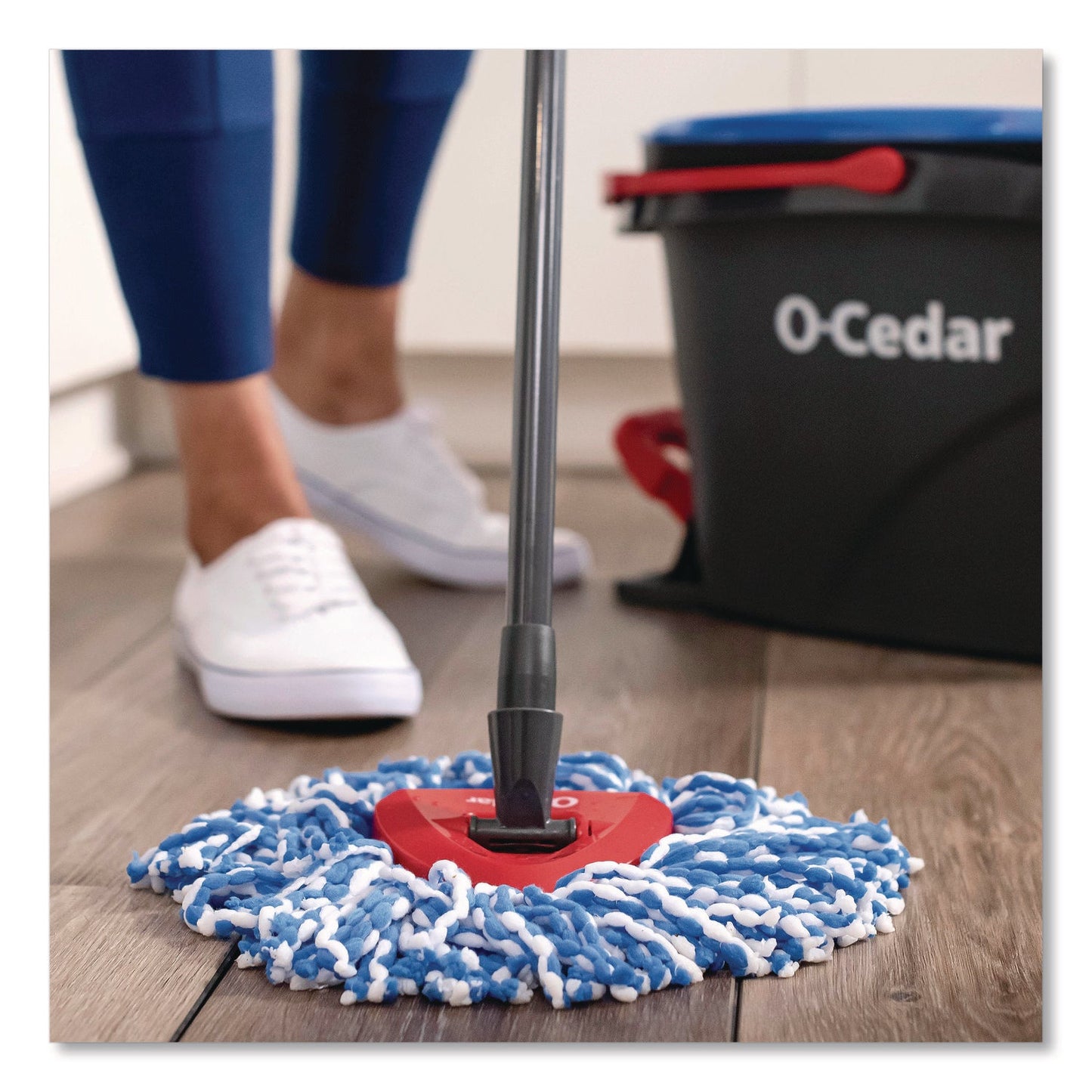 O-Cedar® EZWring RinseClean Spin Mop System, Blue/White Microfiber Head, Up to 51" Adjustable Red/Gray Handle